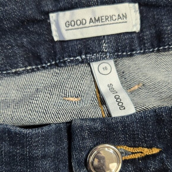 Good American Good Legs Dark Wash Skinny Jeans Distressed Knee GAGL899 - Picture 7 of 9